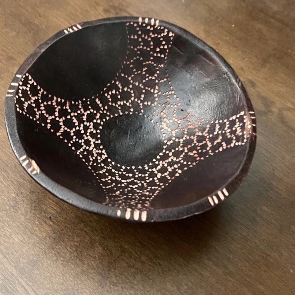 Handcrafted Ebony dark wood small  Decorative Bowl handcarved African